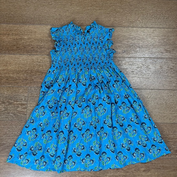 French Connection Girls Cotton Smocked Teal Floral Dress Size 10-12 - Picture 1 of 11